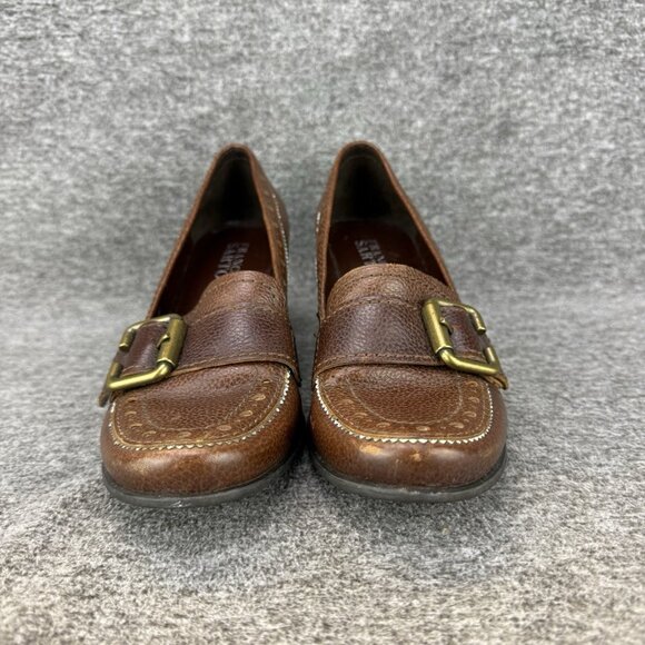 ✅Franco Sarto Vintage Pumps Women's 6M Brown Leather Chunky Heel Slip On Heels - Picture 5 of 10